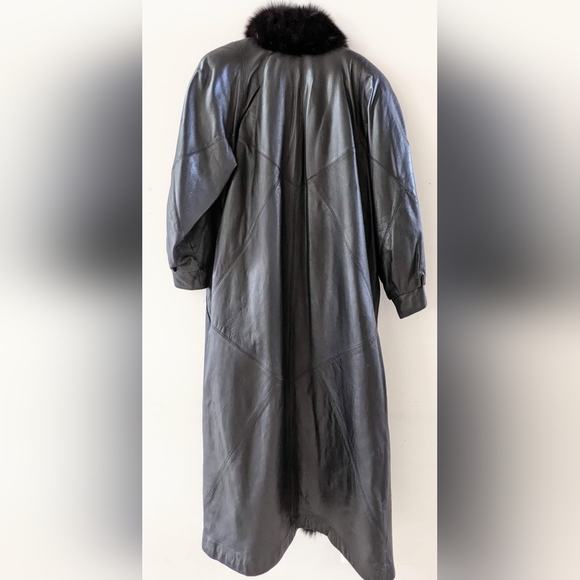 Greg Bell Black Maxi Vintage Fur Trim Leather Coat - Picture 7 of 16